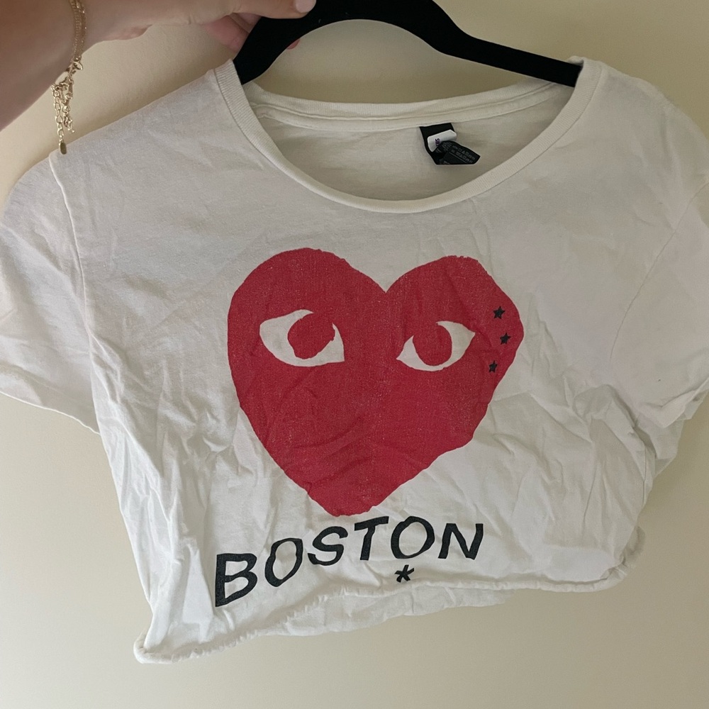 White Crop Top with Red Heart Graphic
